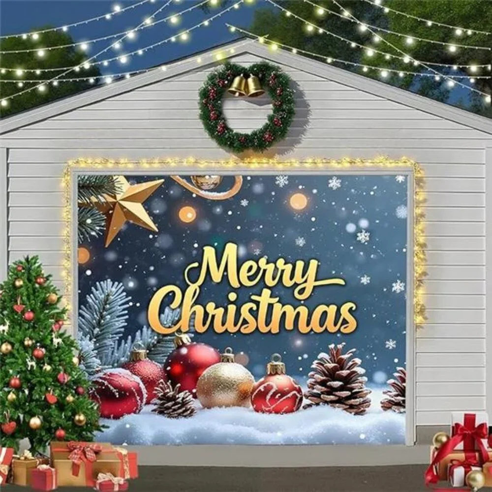 Christmas Garage Door Cover, Large Christmas Banner Backdrop Decorations